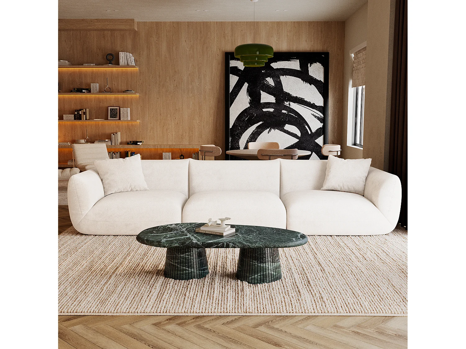 Canapé modulable 4-5 places velours chenillé crème NOOMA