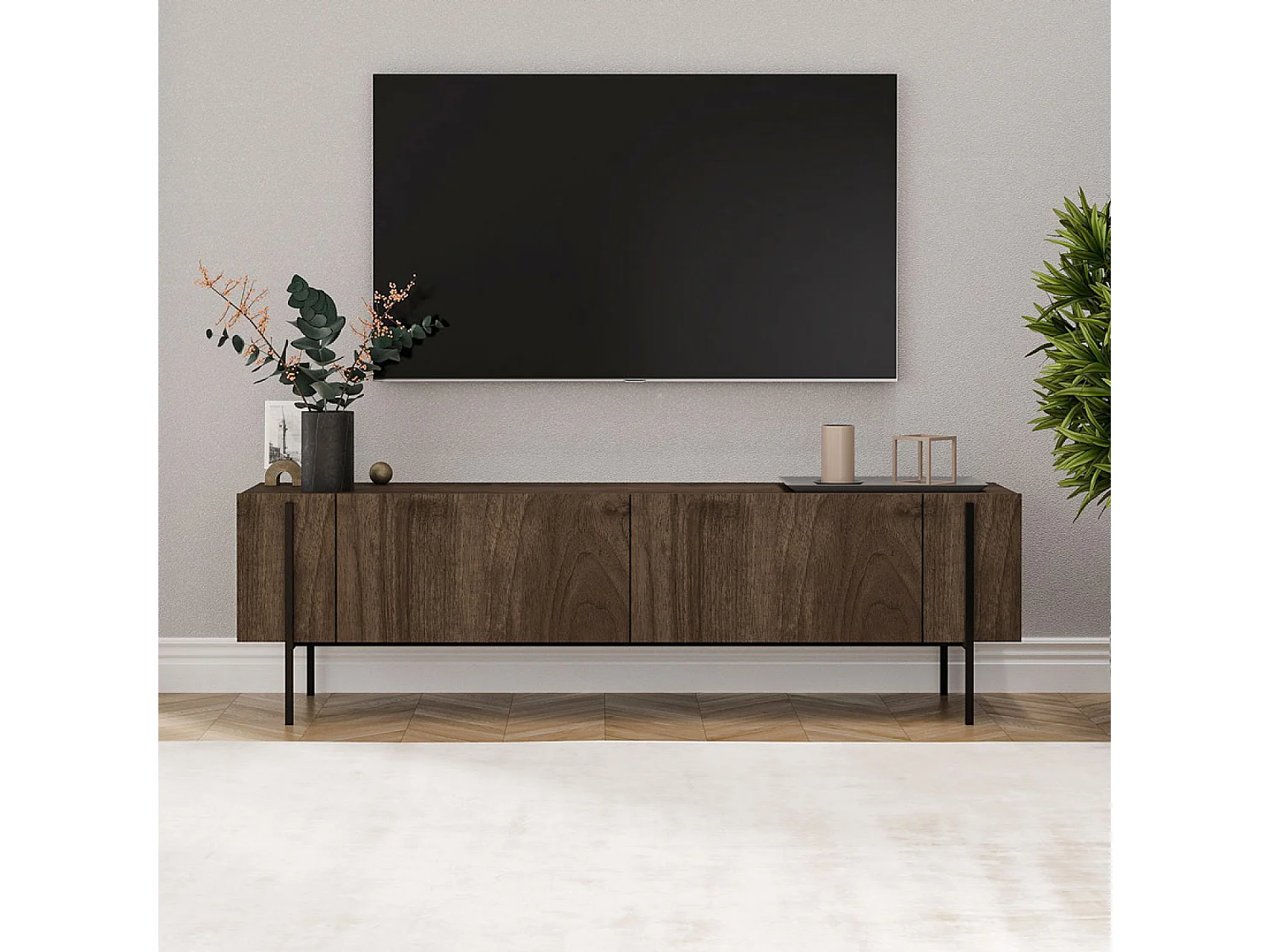 Meuble TV avec placards aspect noyer 160cm FRENO