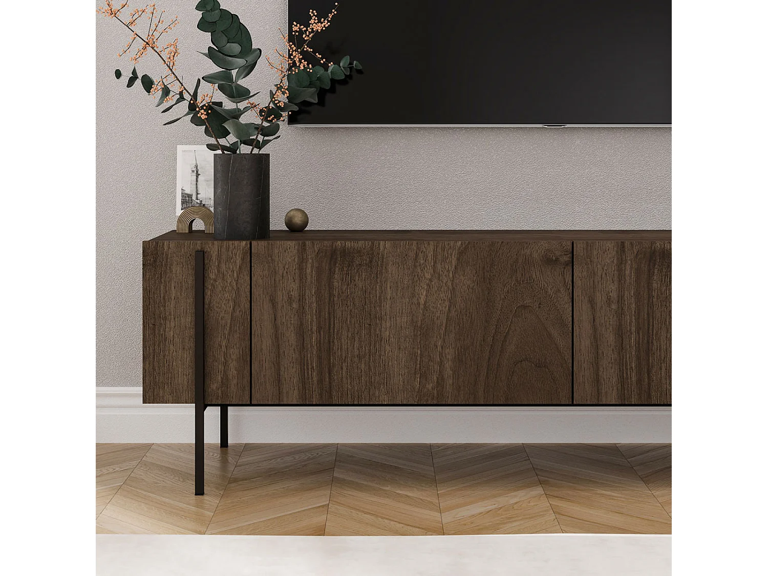 Meuble TV avec placards aspect noyer 160cm FRENO