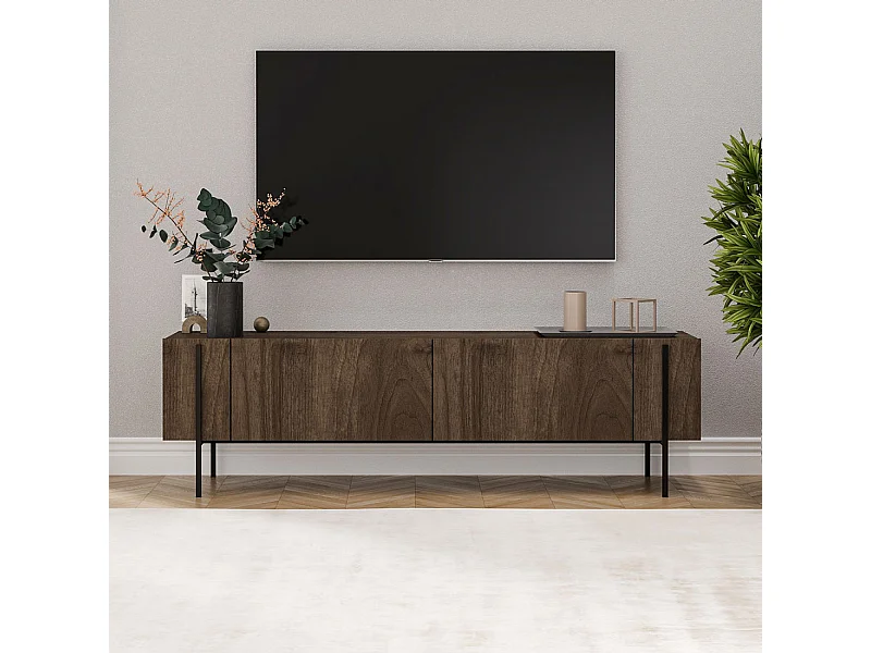 Meuble TV avec placards aspect noyer 160cm FRENO