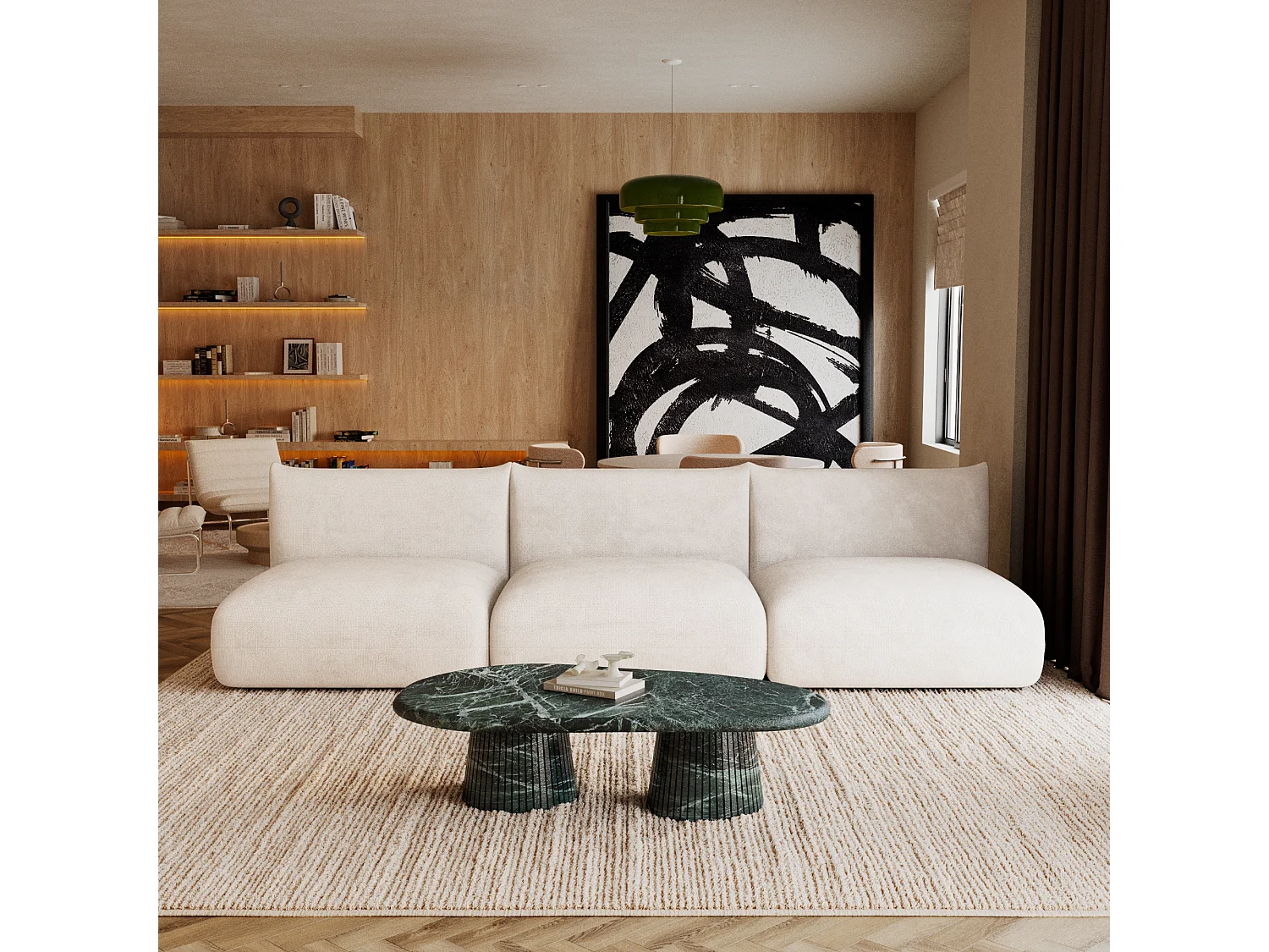 Canapé modulable 4-5 places velours chenillé crème NOOMA