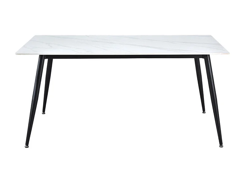 Table 180 x 90 cm céramique blanc marbré pieds métal noir - RYDER 2