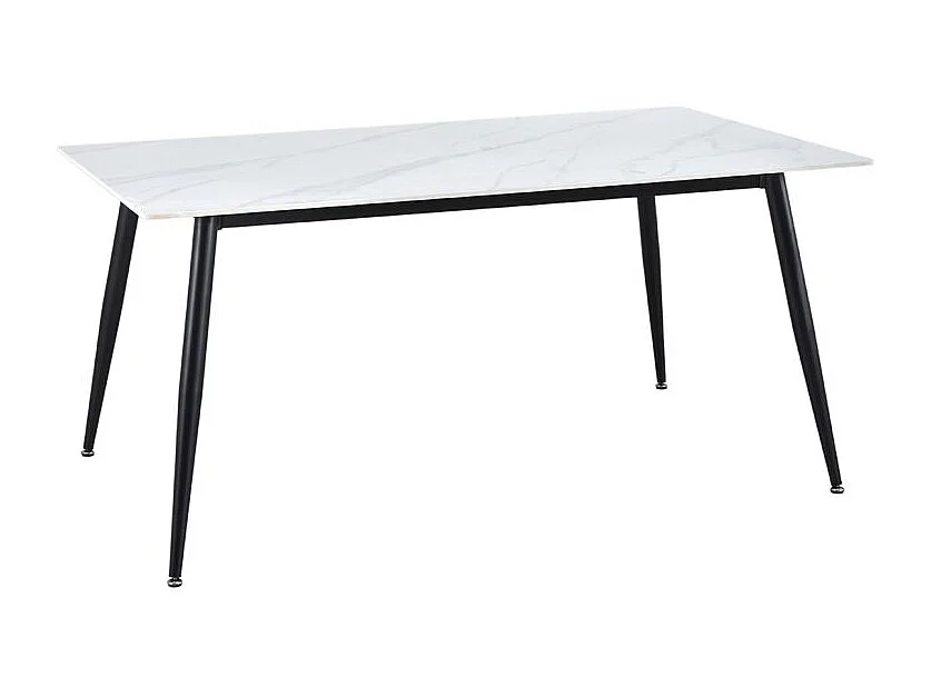 Table 180 x 90 cm céramique blanc marbré pieds métal noir - RYDER 2