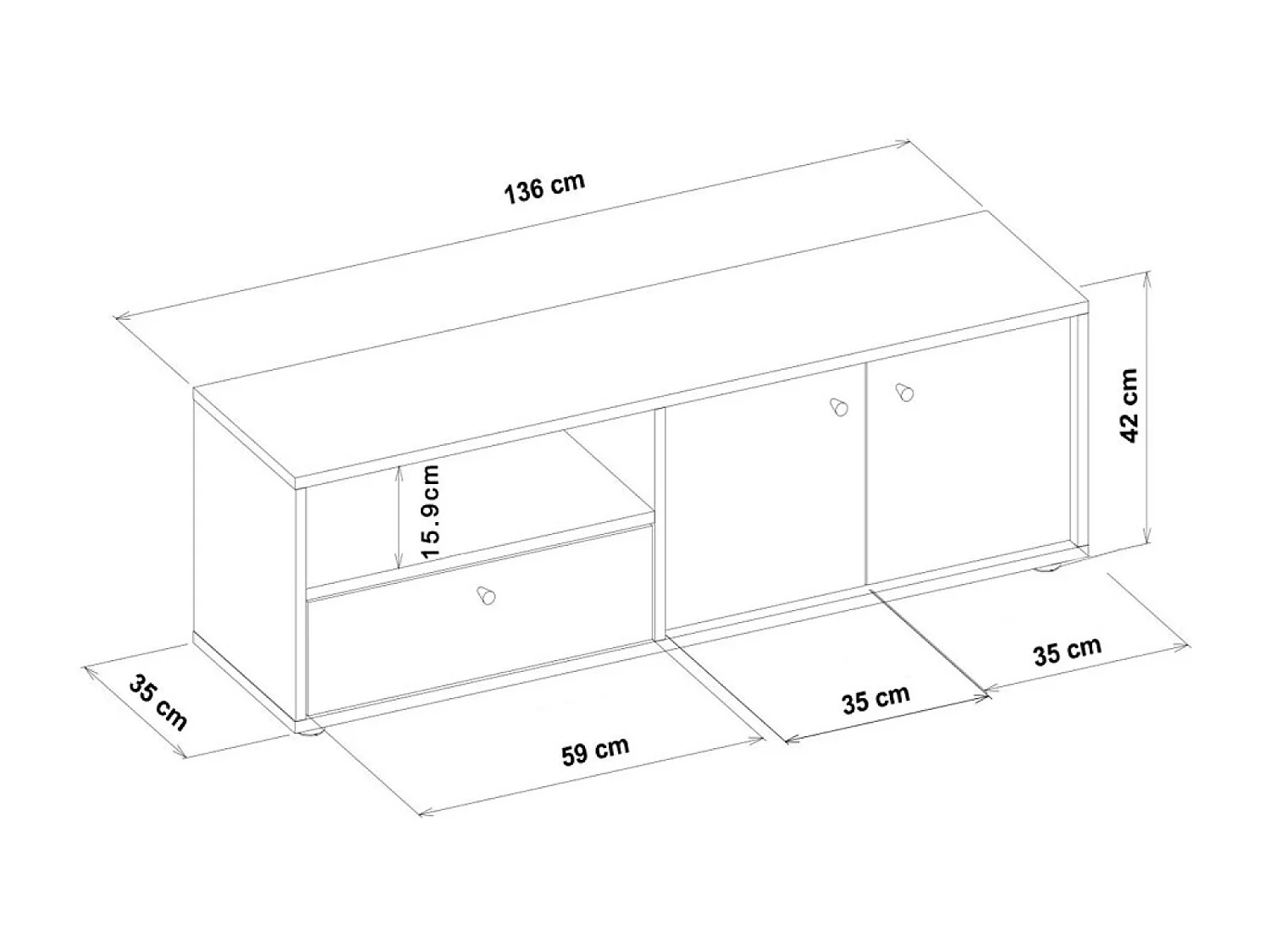 Meuble TV avec placards et niche aspect bois de noyer 136cm OAKI