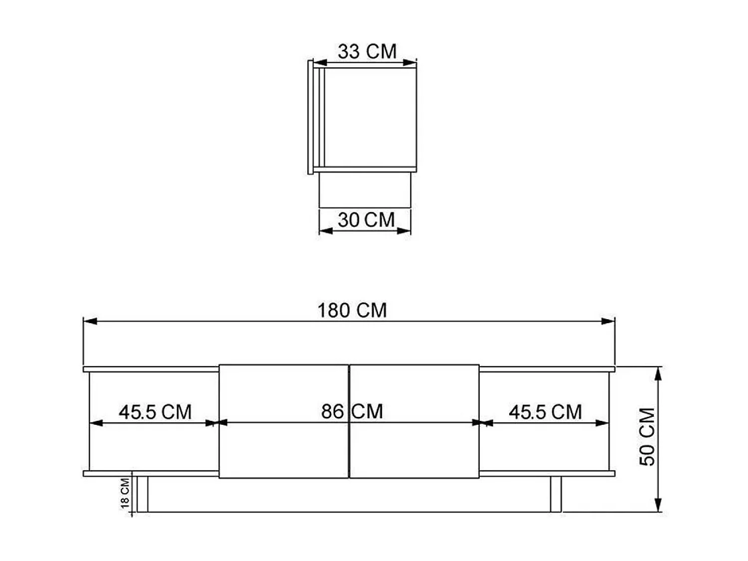 Meuble TV design avec placards aspect bois et gris anthracite 180cm BRONI