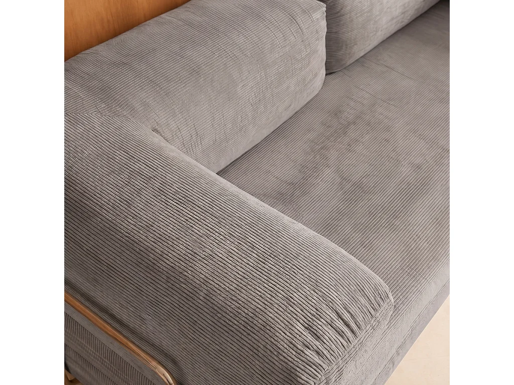 Sofá cama con futón plegable en pana y estructura cromada, 3 plazas