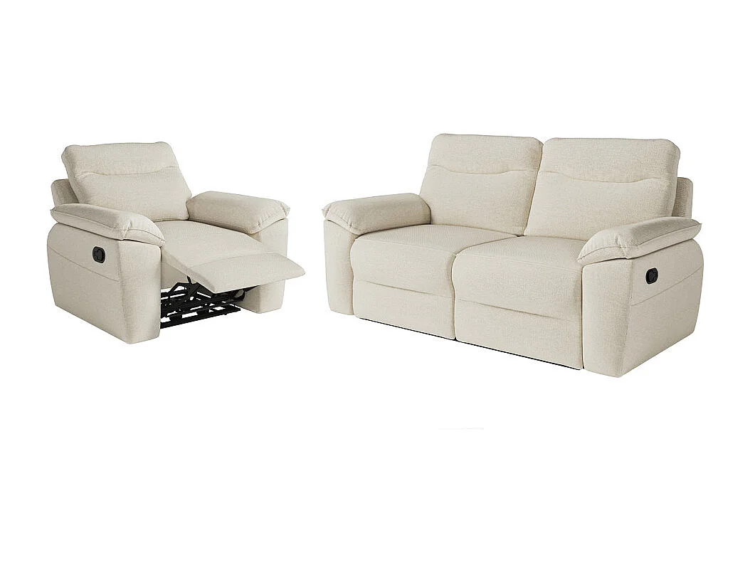 PACK - Canapé de relaxation ROSS manuel 3 places et fauteuil en tissu antitache - Beige