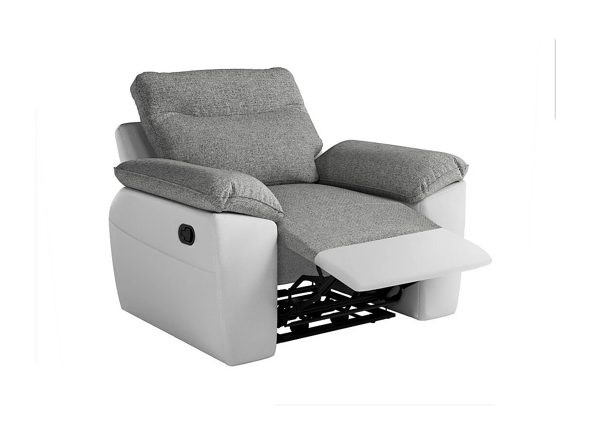 PACK - Canapé de relaxation ROSS manuel 3 places et fauteuil en tissu et simili - Blanc/Gris