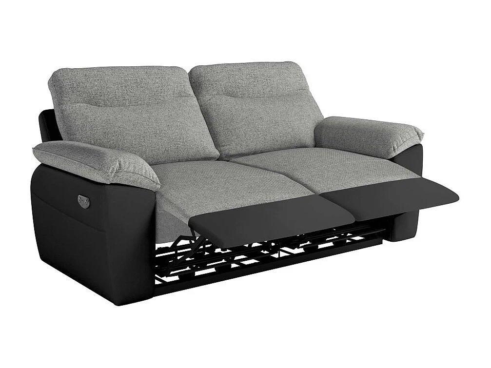PACK - Canapé de relaxation ROSS électrique 3 places et fauteuil en tissu et simili - Noir/Gris