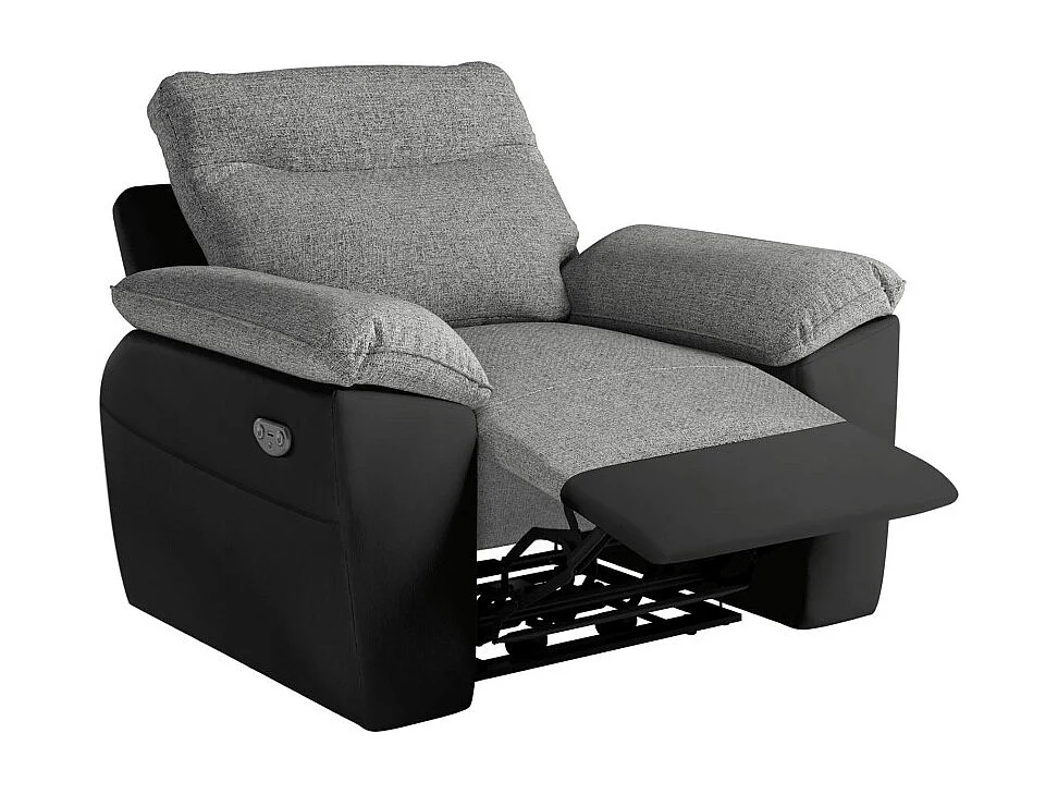 PACK - Canapé de relaxation ROSS électrique 3 places et fauteuil en tissu et simili - Noir/Gris
