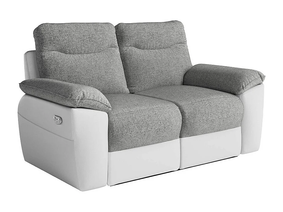 PACK - Canapé de relaxation ROSS électrique 2 places et fauteuil en tissu et simili - Blanc/Gris