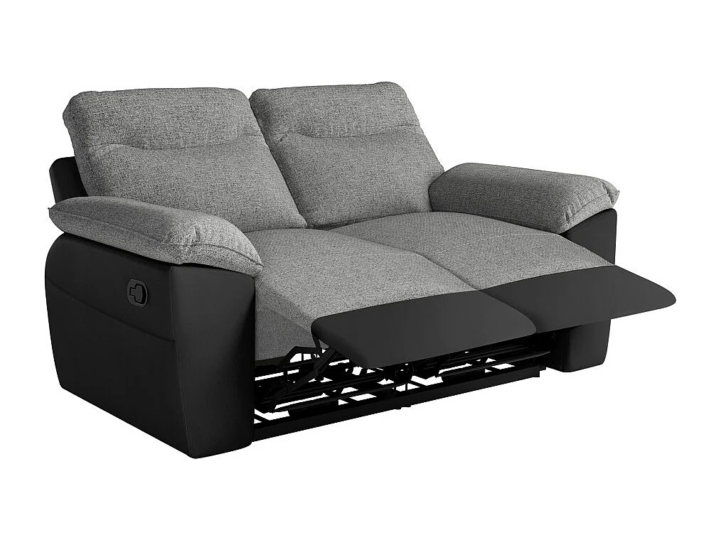 PACK - Canapé de relaxation ROSS manuel 2 places et fauteuil en tissu et simili - Noir/Gris