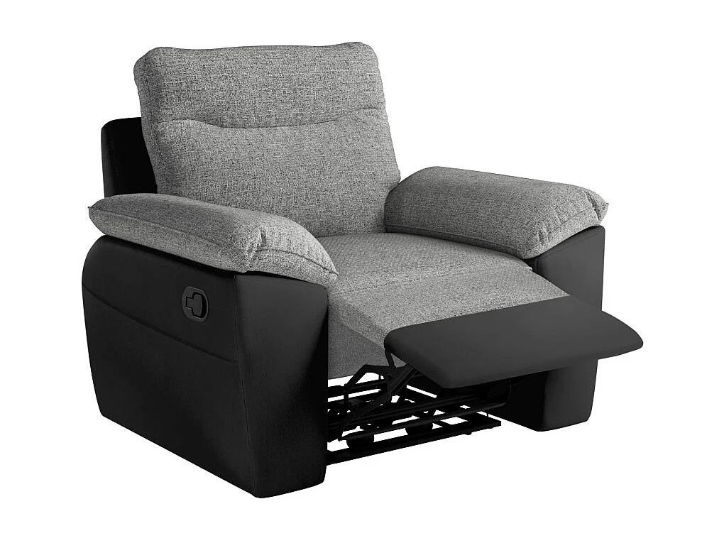 PACK - Canapé de relaxation ROSS manuel 2 places et fauteuil en tissu et simili - Noir/Gris