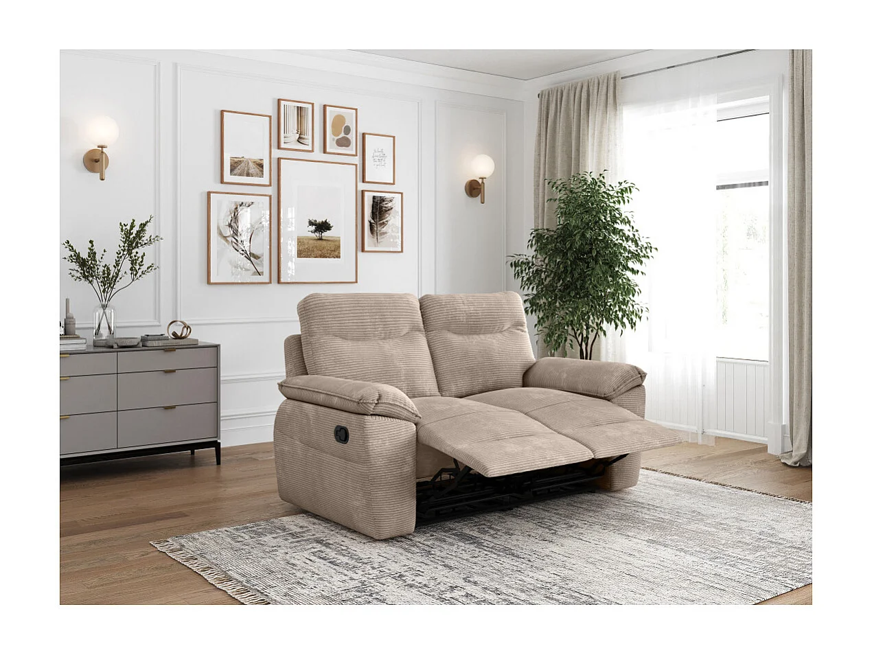 PACK - Canapé de relaxation ROSS manuel 2 places et fauteuil en velours côtelé - Taupe