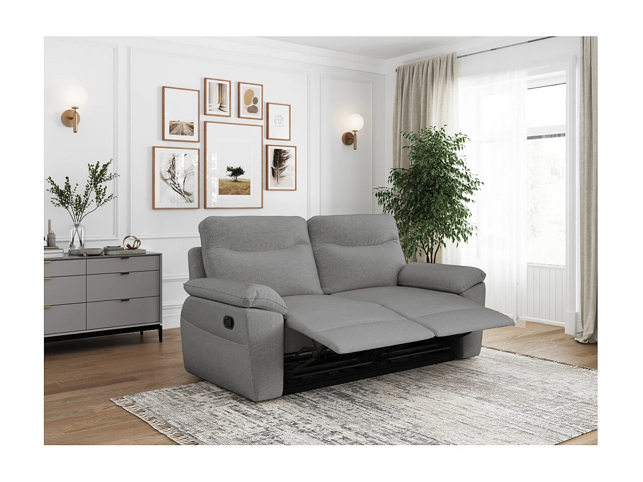 PACK - Canapé de relaxation ROSS manuel 3 places et fauteuil en tissu antitache - Gris