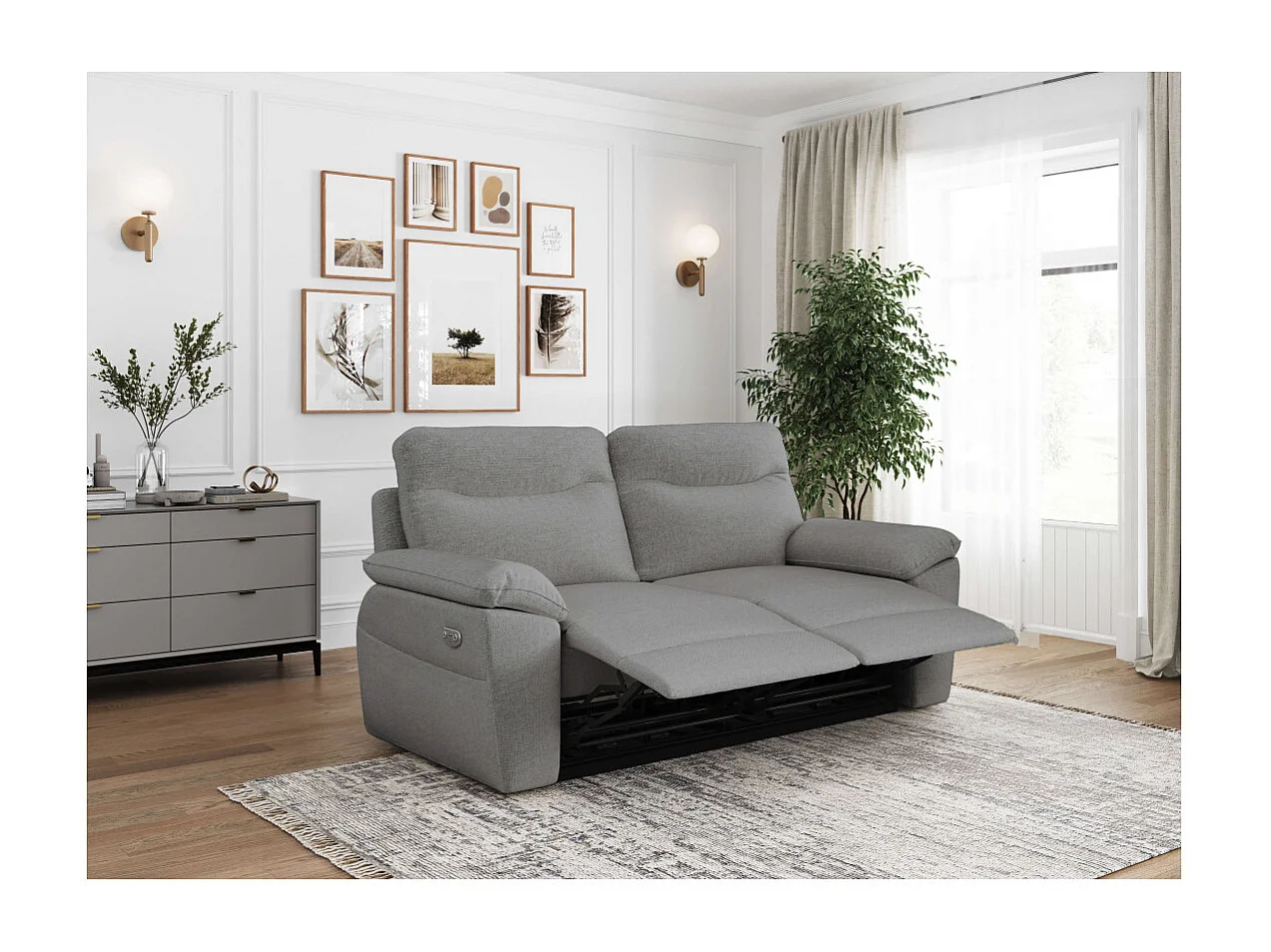 PACK - Canapé de relaxation ROSS électrique 3 places et fauteuil en tissu antitache - Gris