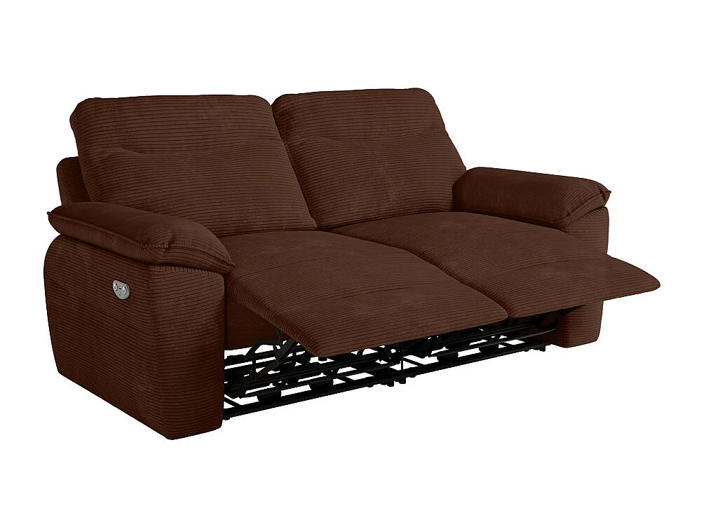 PACK - Canapé de relaxation ROSS électrique 3 places et fauteuil en velours côtelé - Marron