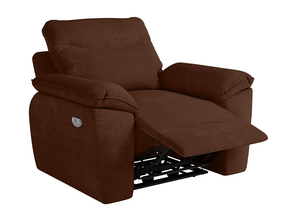 PACK - Canapé de relaxation ROSS électrique 3 places et fauteuil en velours côtelé - Marron