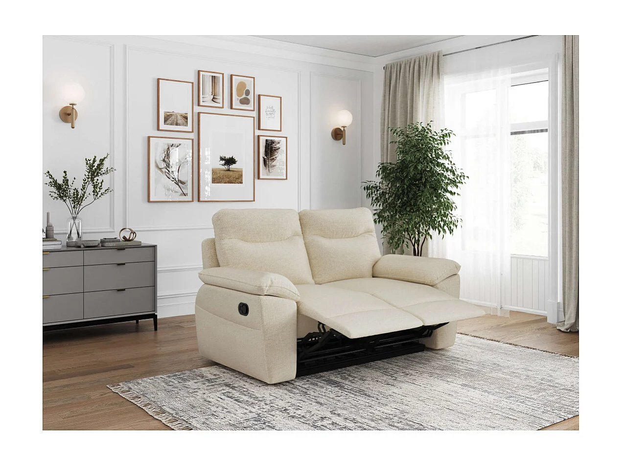 PACK - Canapé de relaxation ROSS manuel 2 places et fauteuil en tissu antitache - Beige