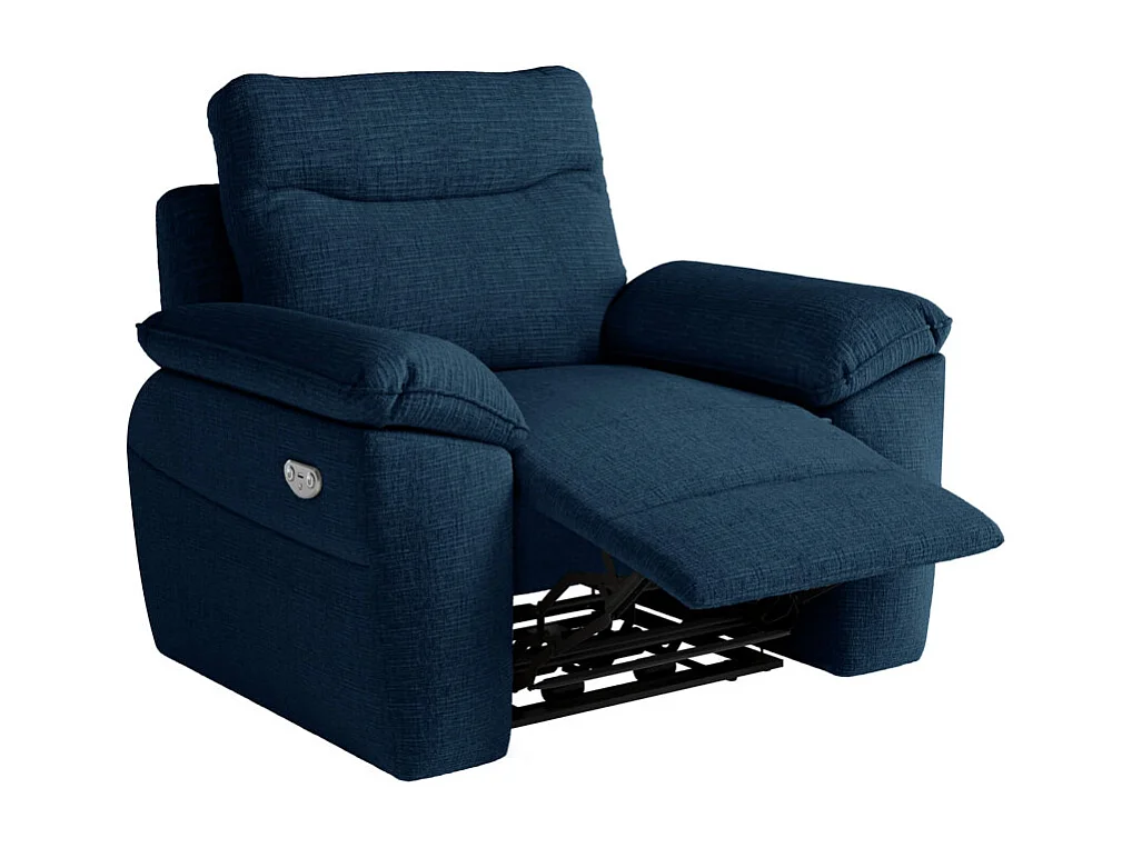PACK - Canapé de relaxation ROSS électrique 2 places et fauteuil en tissu texturé 3D - Bleu foncé