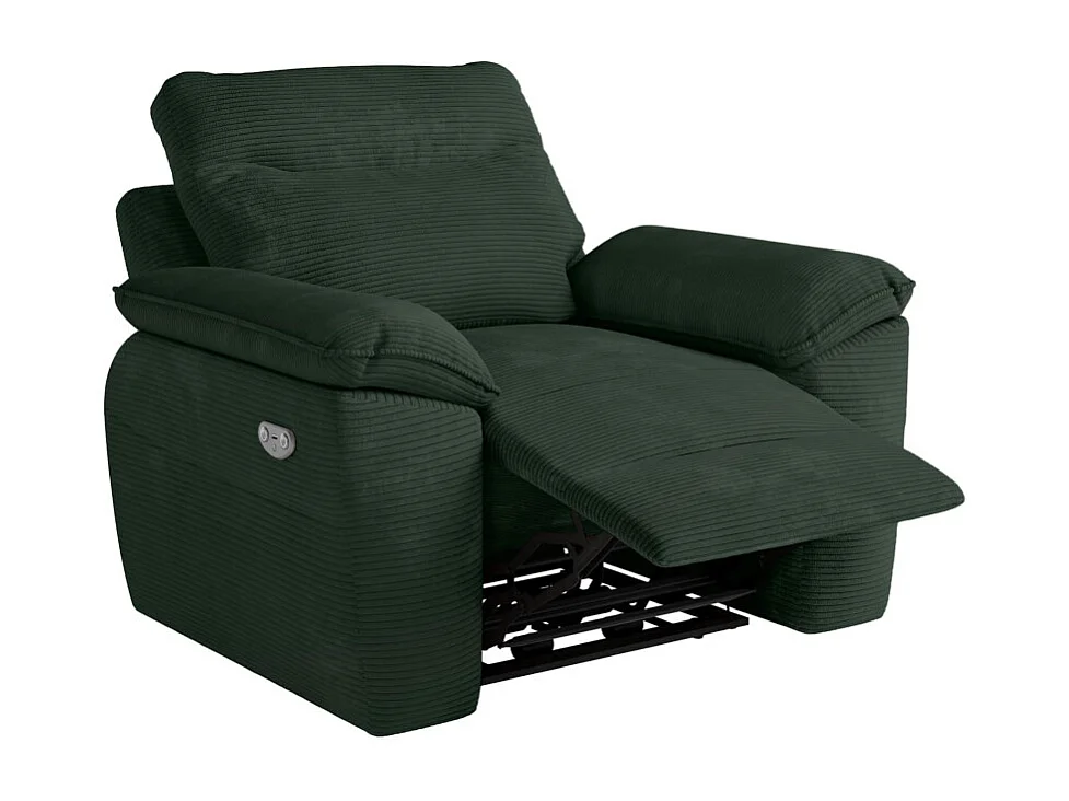 PACK - Canapé de relaxation ROSS électrique 3 places et fauteuil en velours côtelé - Vert foncé