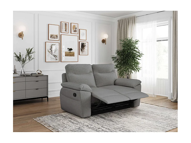 PACK - Canapé de relaxation ROSS manuel 2 places et fauteuil en tissu antitache - Gris