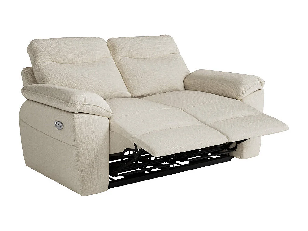 PACK - Canapé de relaxation ROSS électrique 2 places et fauteuil en tissu antitache - Beige