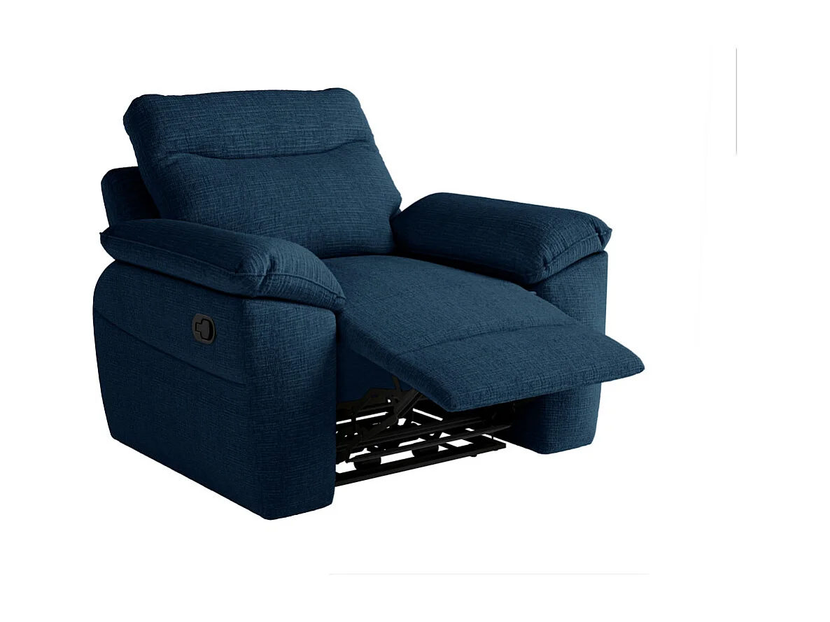 PACK - Canapé de relaxation ROSS manuel 3 places et fauteuil en tissu texturé 3D - Bleu foncé