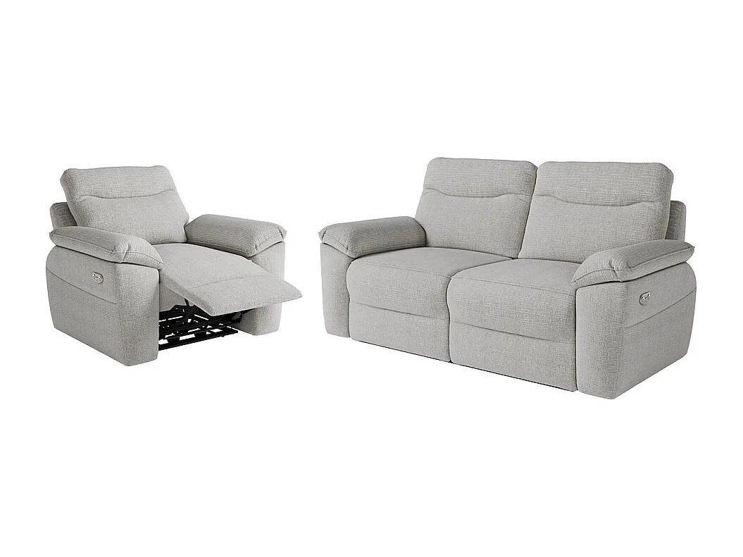 PACK - Canapé de relaxation ROSS électrique 3 places et fauteuil en tissu texturé 3D - Gris clair