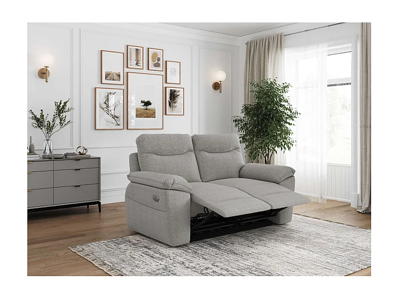 PACK - Canapé de relaxation ROSS électrique 2 places et fauteuil en tissu texturé 3D - Gris clair