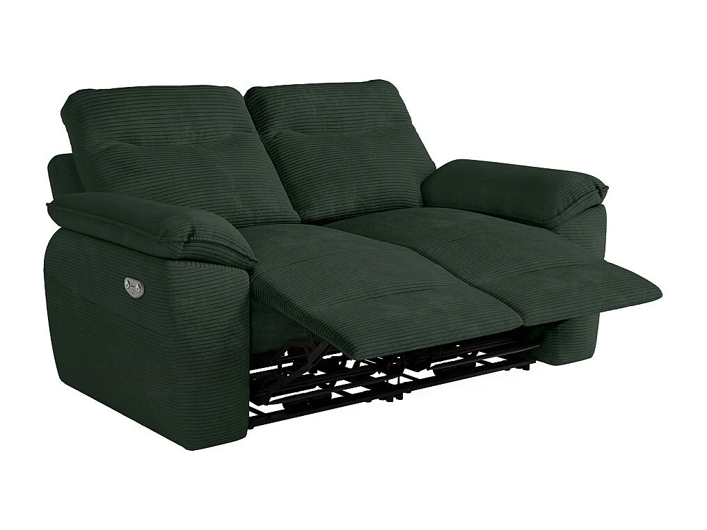 PACK - Canapé de relaxation ROSS électrique 2 places et fauteuil en velours côtelé - Vert foncé