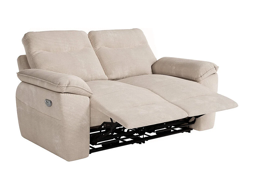 PACK - Canapé de relaxation ROSS électrique 2 places et fauteuil en velours côtelé - Beige