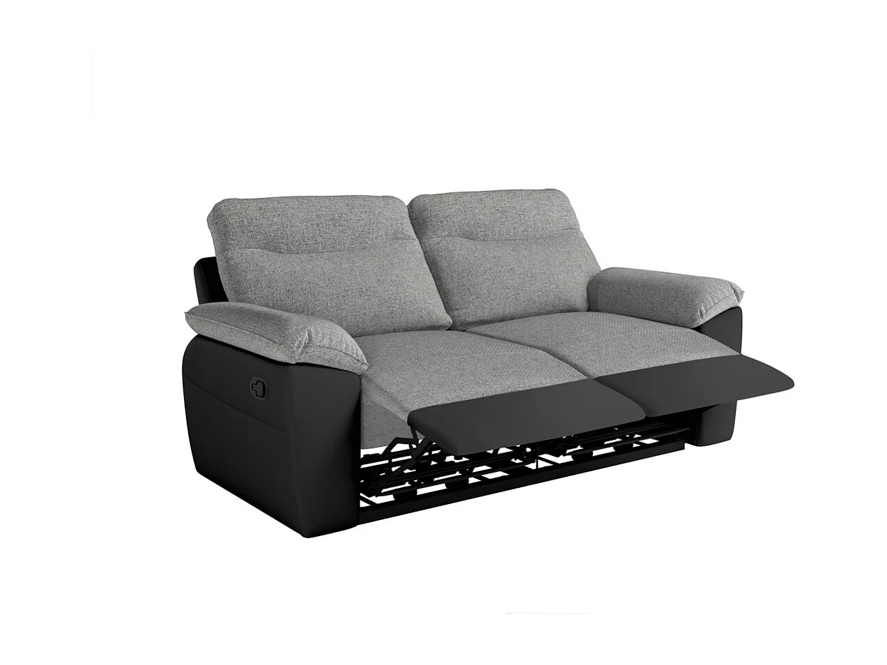 PACK - Canapé de relaxation ROSS manuel 3 places et fauteuil en tissu et simili - Noir/Gris