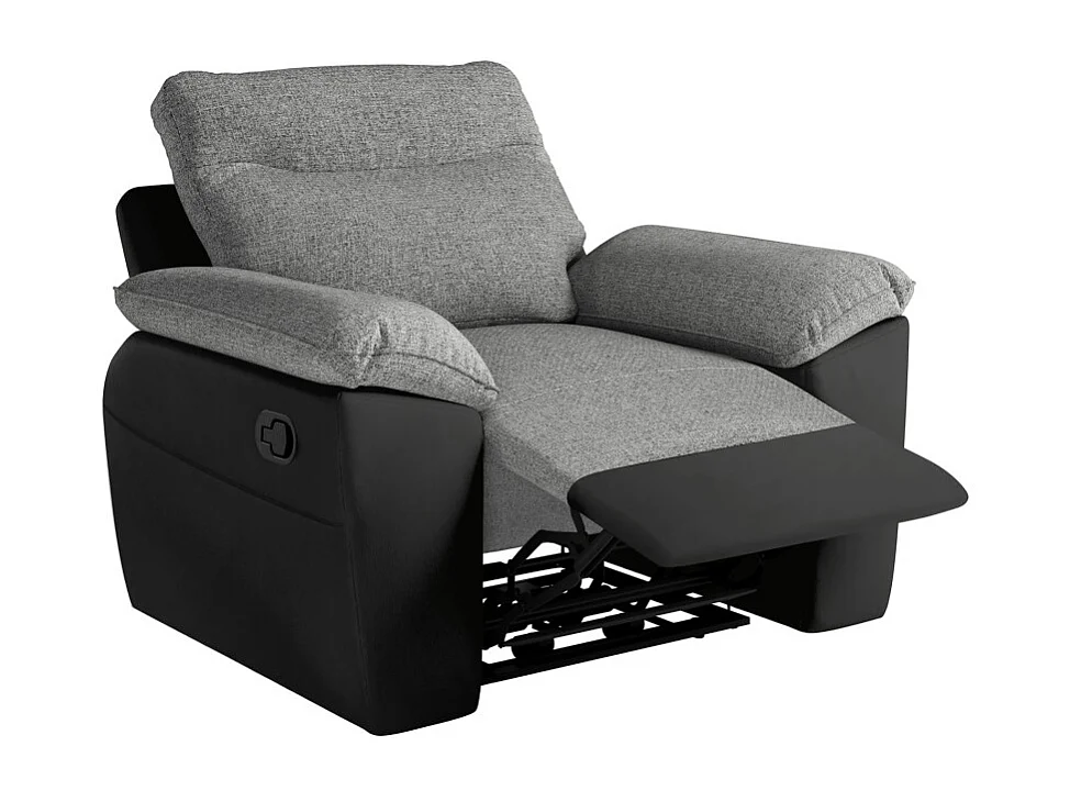 PACK - Canapé de relaxation ROSS manuel 3 places et fauteuil en tissu et simili - Noir/Gris