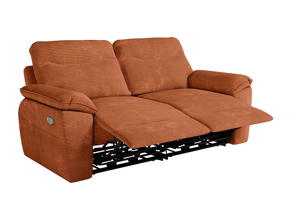 PACK - Canapé de relaxation ROSS électrique 3 places et fauteuil en velours côtelé - Terracotta