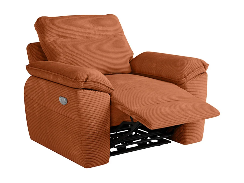 PACK - Canapé de relaxation ROSS électrique 3 places et fauteuil en velours côtelé - Terracotta