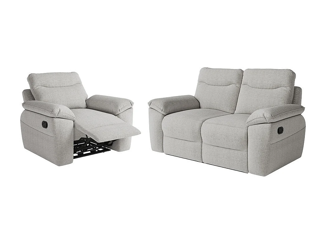 PACK - Canapé de relaxation ROSS manuel 2 places et fauteuil en tissu texturé 3D - Gris clair