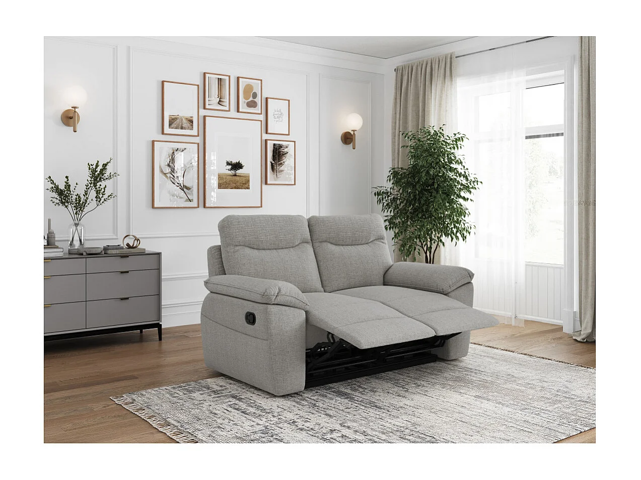 PACK - Canapé de relaxation ROSS manuel 2 places et fauteuil en tissu texturé 3D - Gris clair
