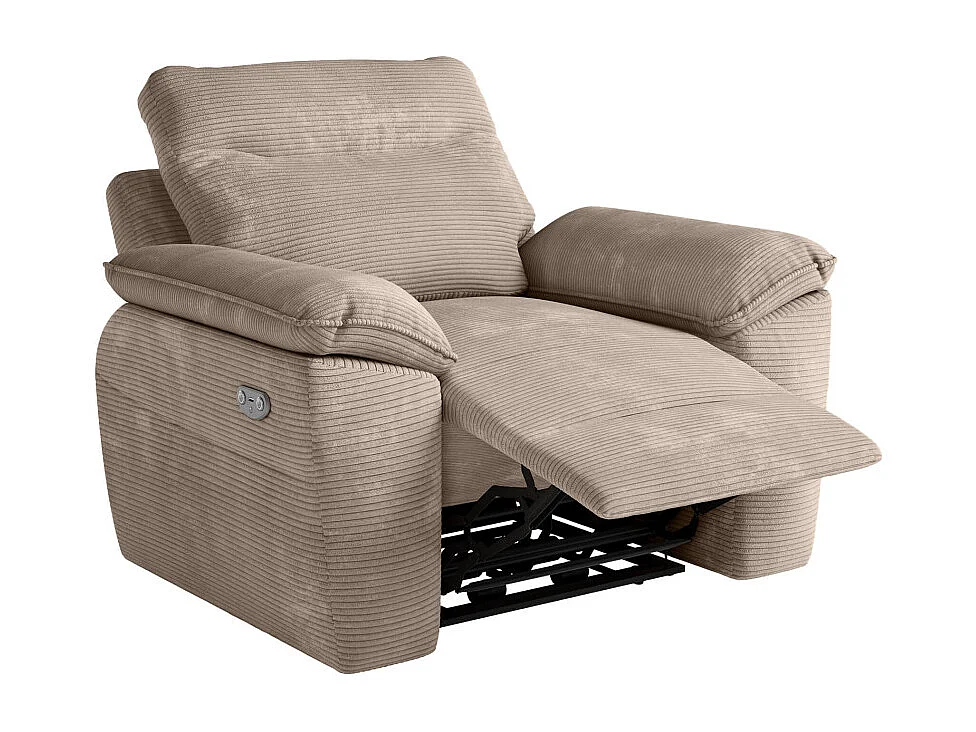 PACK - Canapé de relaxation ROSS électrique 3 places et fauteuil en velours côtelé - Taupe