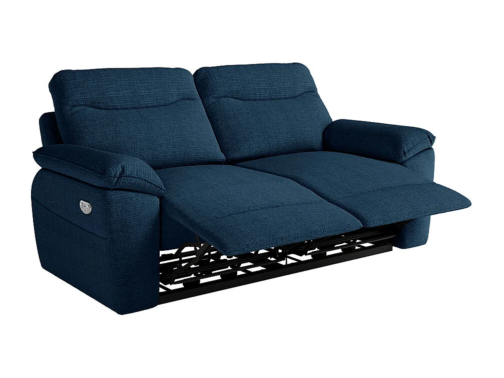 PACK - Canapé de relaxation ROSS électrique 3 places et fauteuil en tissu texturé 3D - Bleu foncé