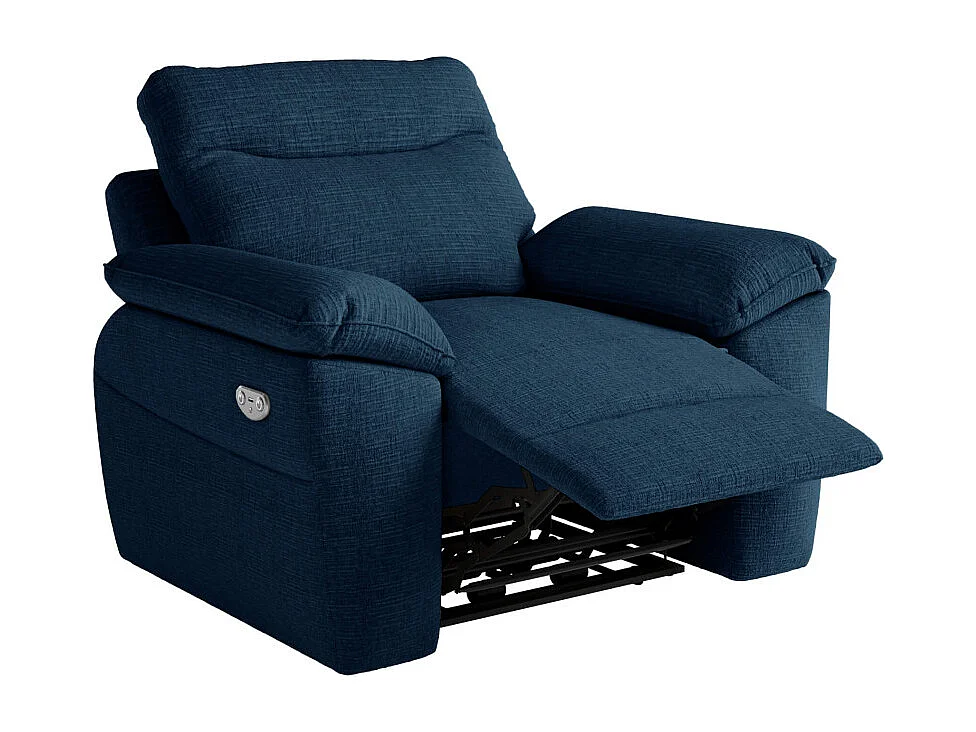 PACK - Canapé de relaxation ROSS électrique 3 places et fauteuil en tissu texturé 3D - Bleu foncé