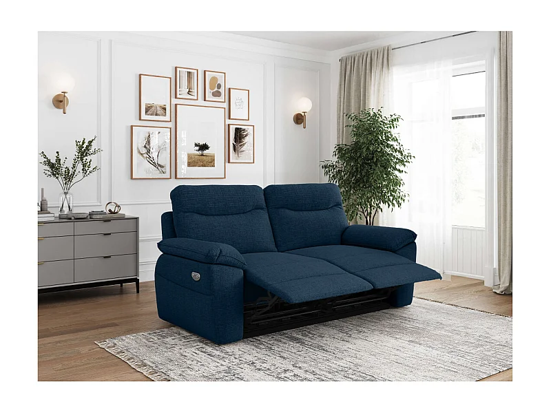 PACK - Canapé de relaxation ROSS électrique 3 places et fauteuil en tissu texturé 3D - Bleu foncé