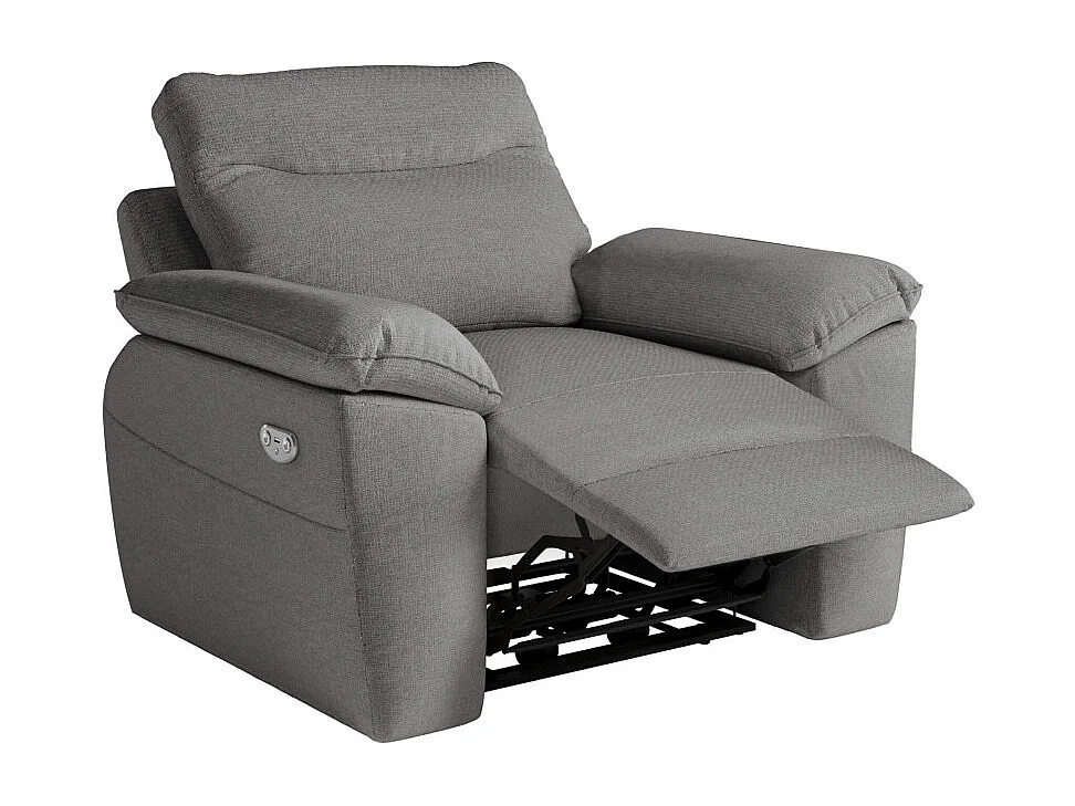 PACK - Canapé de relaxation ROSS électrique 2 places et fauteuil en tissu antitache - Gris
