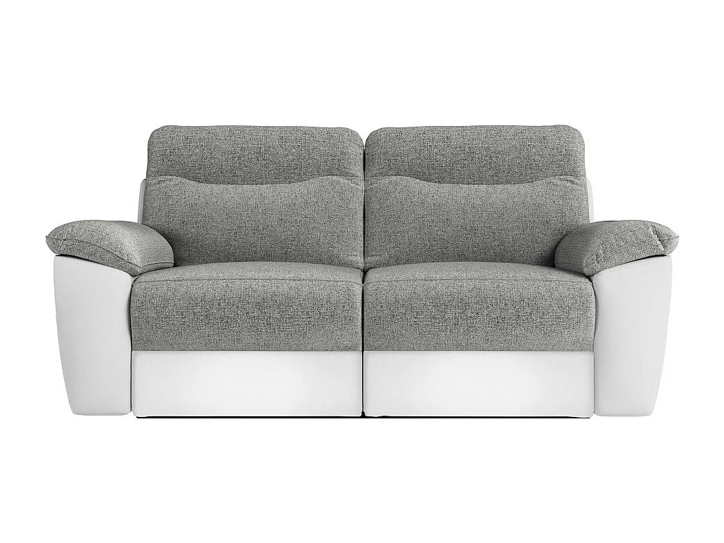 PACK - Canapé de relaxation ROSS électrique 3 places et fauteuil en tissu et simili - Blanc/Gris