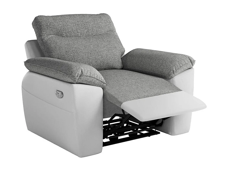 PACK - Canapé de relaxation ROSS électrique 3 places et fauteuil en tissu et simili - Blanc/Gris
