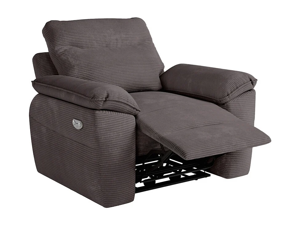 PACK - Canapé de relaxation ROSS électrique 3 places et fauteuil en velours côtelé - Gris