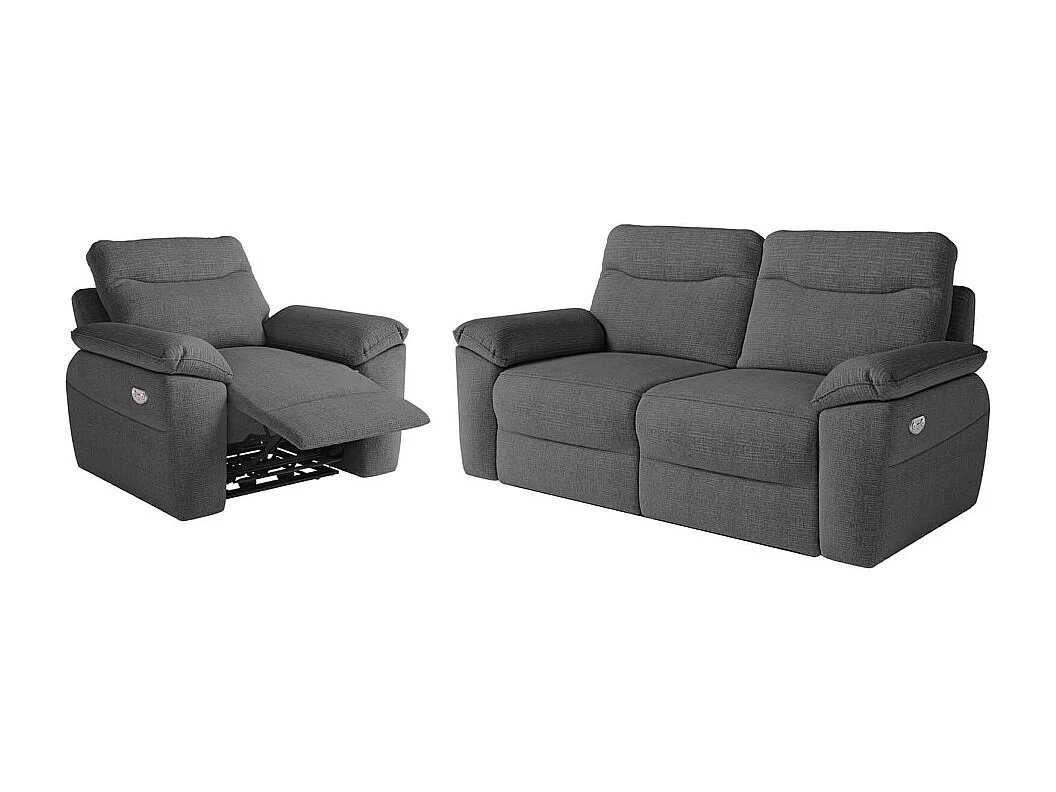 PACK - Canapé de relaxation ROSS électrique 3 places et fauteuil en tissu texturé 3D - Gris anthracite