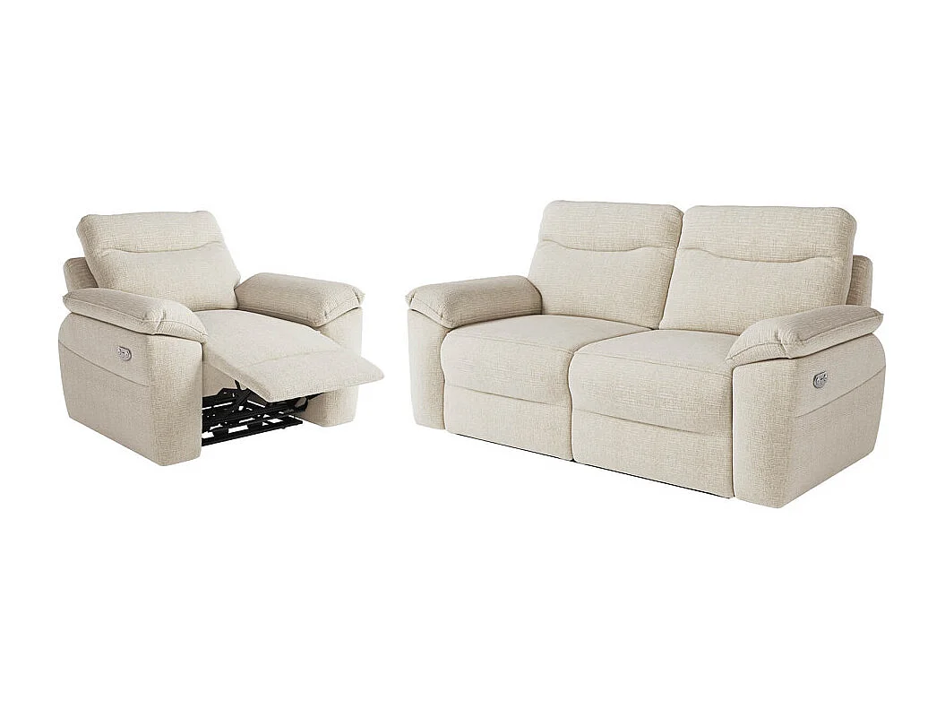 PACK - Canapé de relaxation ROSS électrique 3 places et fauteuil en tissu texturé 3D - Beige