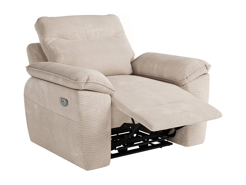 PACK - Canapé de relaxation ROSS électrique 3 places et fauteuil en velours côtelé - Beige