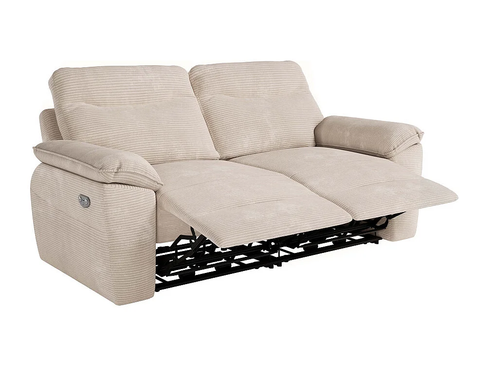 PACK - Canapé de relaxation ROSS électrique 3 places et fauteuil en velours côtelé - Beige